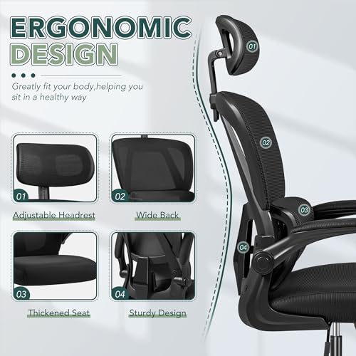 Ergonomic High Back Office Chair with Breathable Mesh Seat, Black W293364