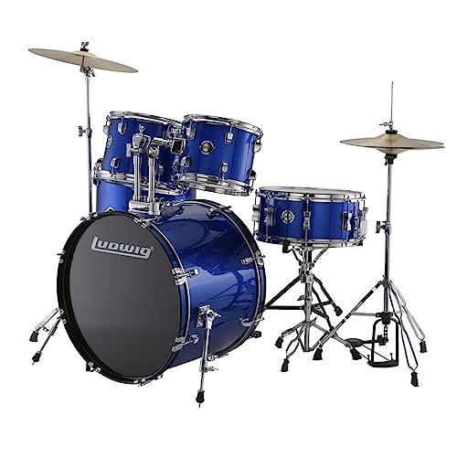 5-Piece Complete Drum Set with 22-Inch Bass Drum and Cymbals, Blue Sparkle D27248