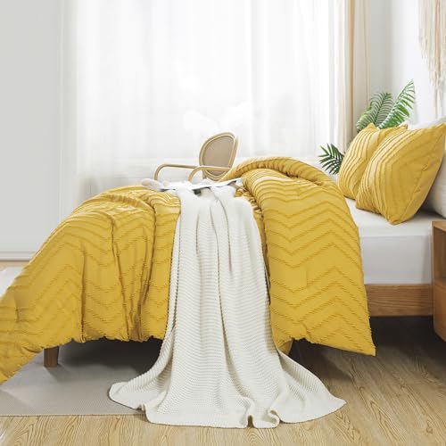 Beige California King Comforter Set, 3 Pieces Chevron Tufted Boho Bedding X614902