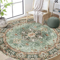 Green Round Rug 6ft,Large Circle Area Rugs for Bedroom Living Room Dining Room,Washable Boho Vintage Bohemian Distressed Oriental Floral Carpet Non Slip,Sage