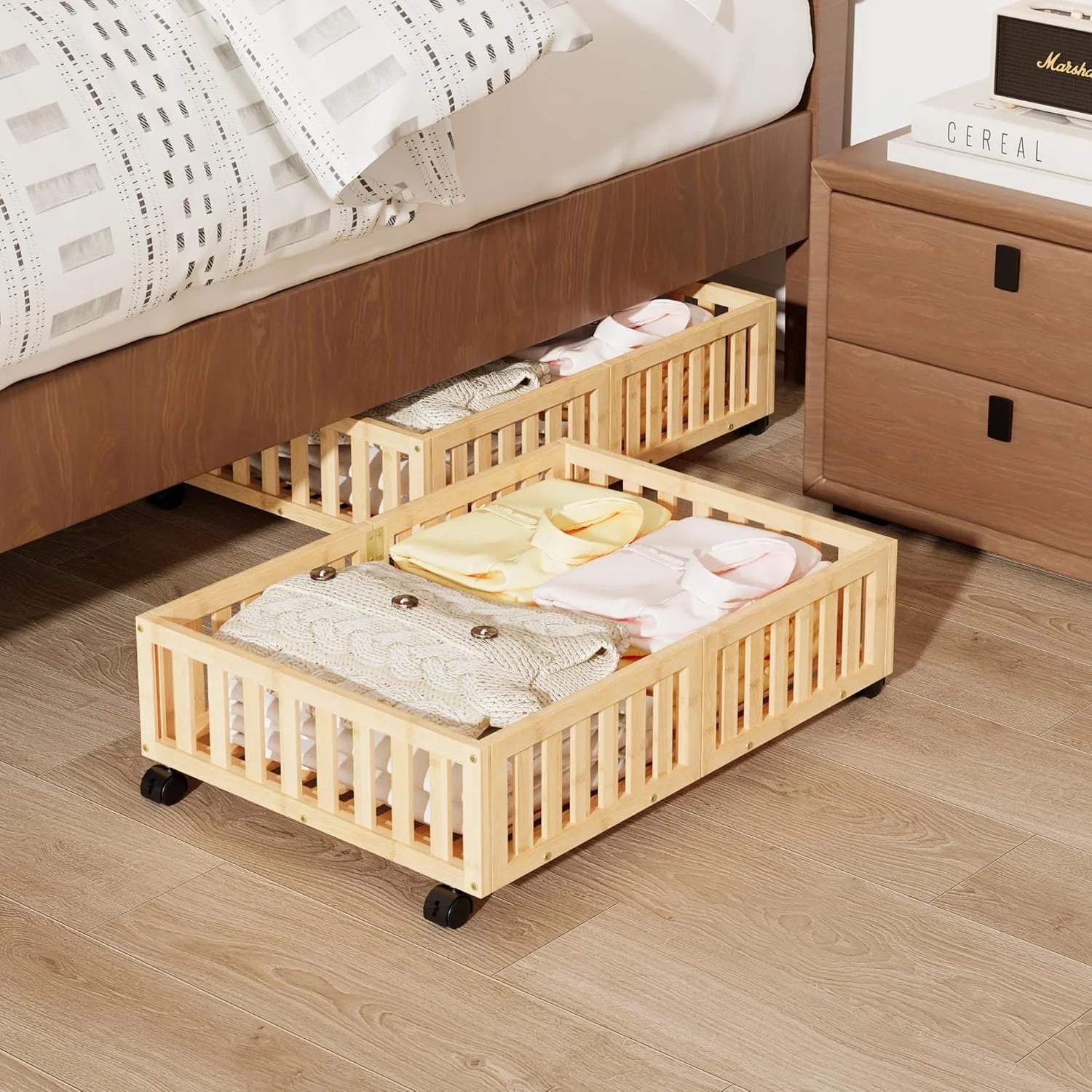 Bamboo Under Bed Storage with Wheels (2-Pack) N491046
