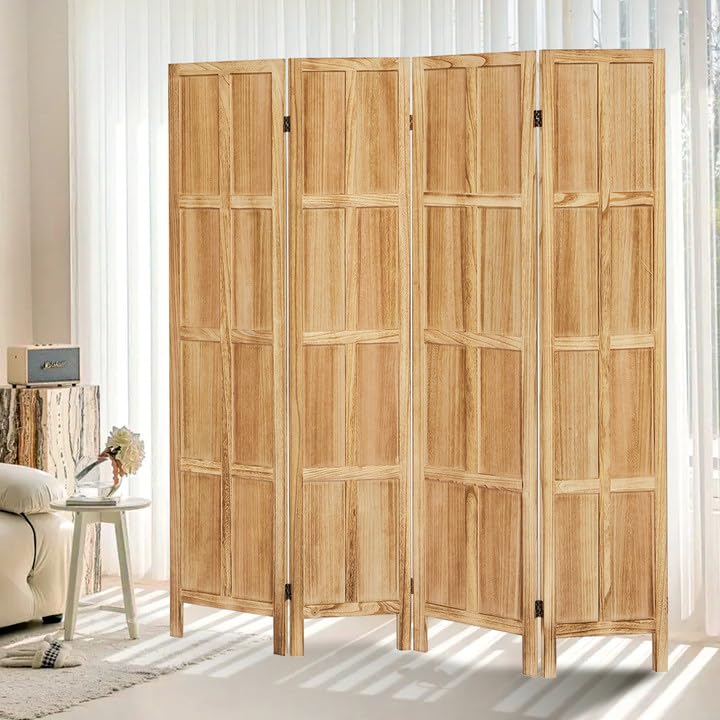 4 Panel Room Divider, 5.6Ft Wood Room Divider and Folding Privacy Screens, Room Divider Wall Freestanding Room Partitions, Room Dividers Screen for Home Office Restaurant Bedroom, White