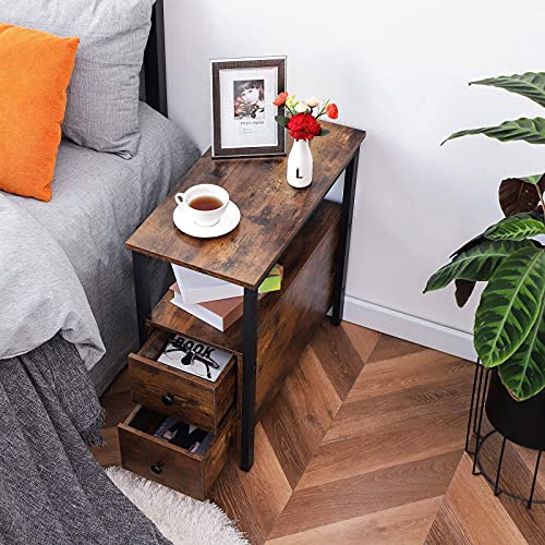 Narrow Side Table with Drawer and Open Shelf, Nightstand for Small Spaces W6170