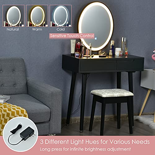 Vanity Set with Touch Screen Mirror, Cushioned Stool, 2 Sliding Drawers Z1837