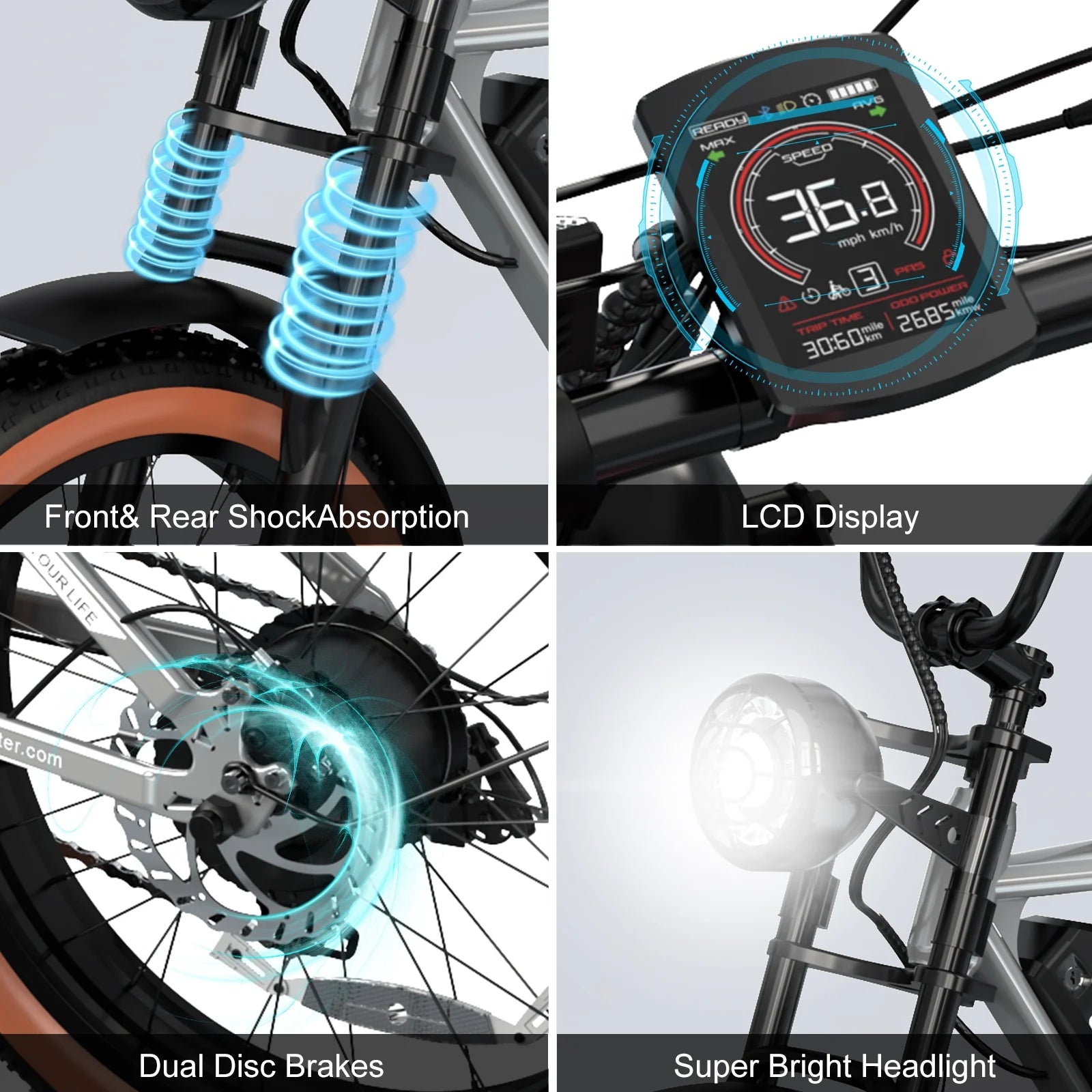 750W Electric Bike for Adults, 48V 15Ah Removable Battery, 20" Fat Tire Mountain Bicycle I4547