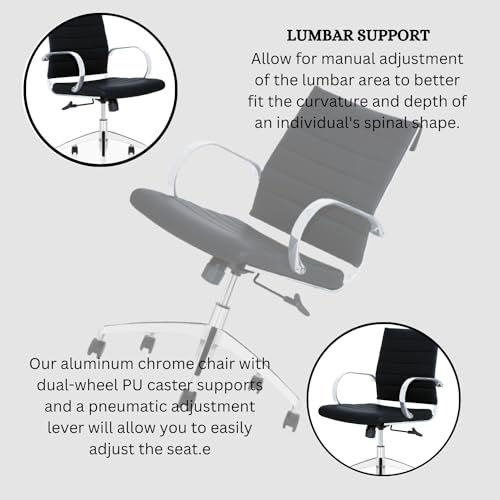 Ribbed Mid Back Conference Chair with Lumbar Support, 360 Swivel, Black, Pack of 8 U198196
