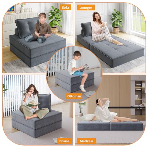 Folding Sofa Bed with Back Support, Convertible Sleeper Chair with Pillow, Beige O62509