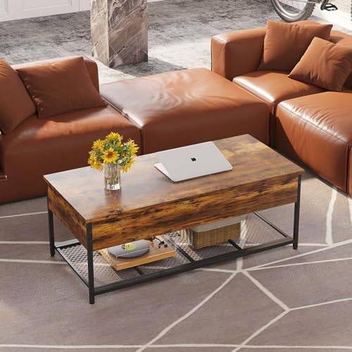 Lift Top Coffee Table 43 Inch Wooden with Hidden Storage P620
