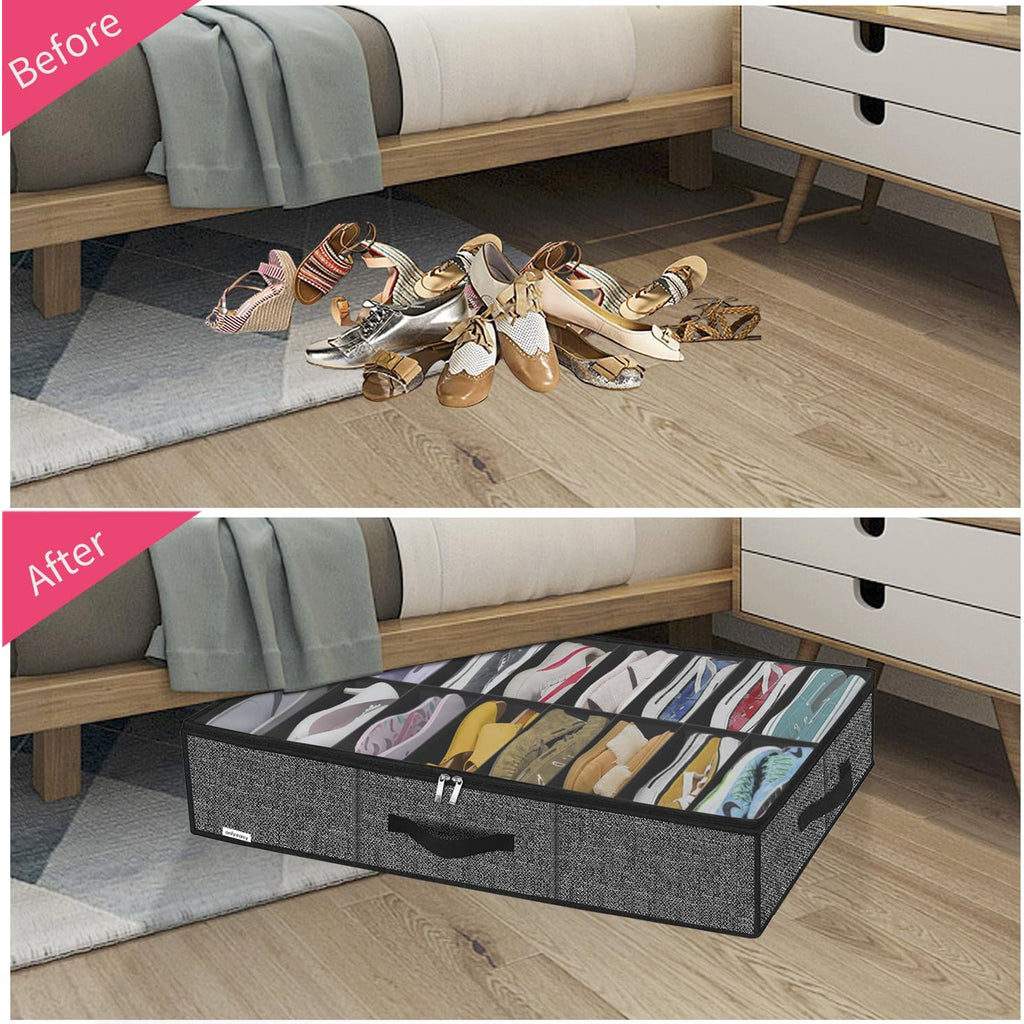 Under Bed Shoe Storage Organizer with Clear Window, Foldable O7276