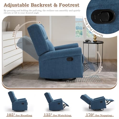 Swivel Rocking Recliner with Adjustable Backrest & Footrest for Living Room N391806