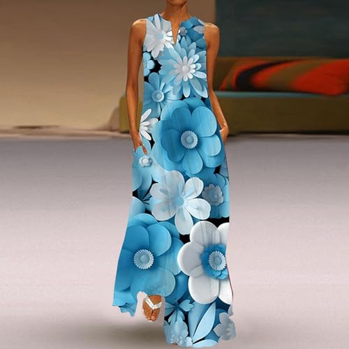 Boho Floral Print Sleeveless Sundress with Pockets M983170