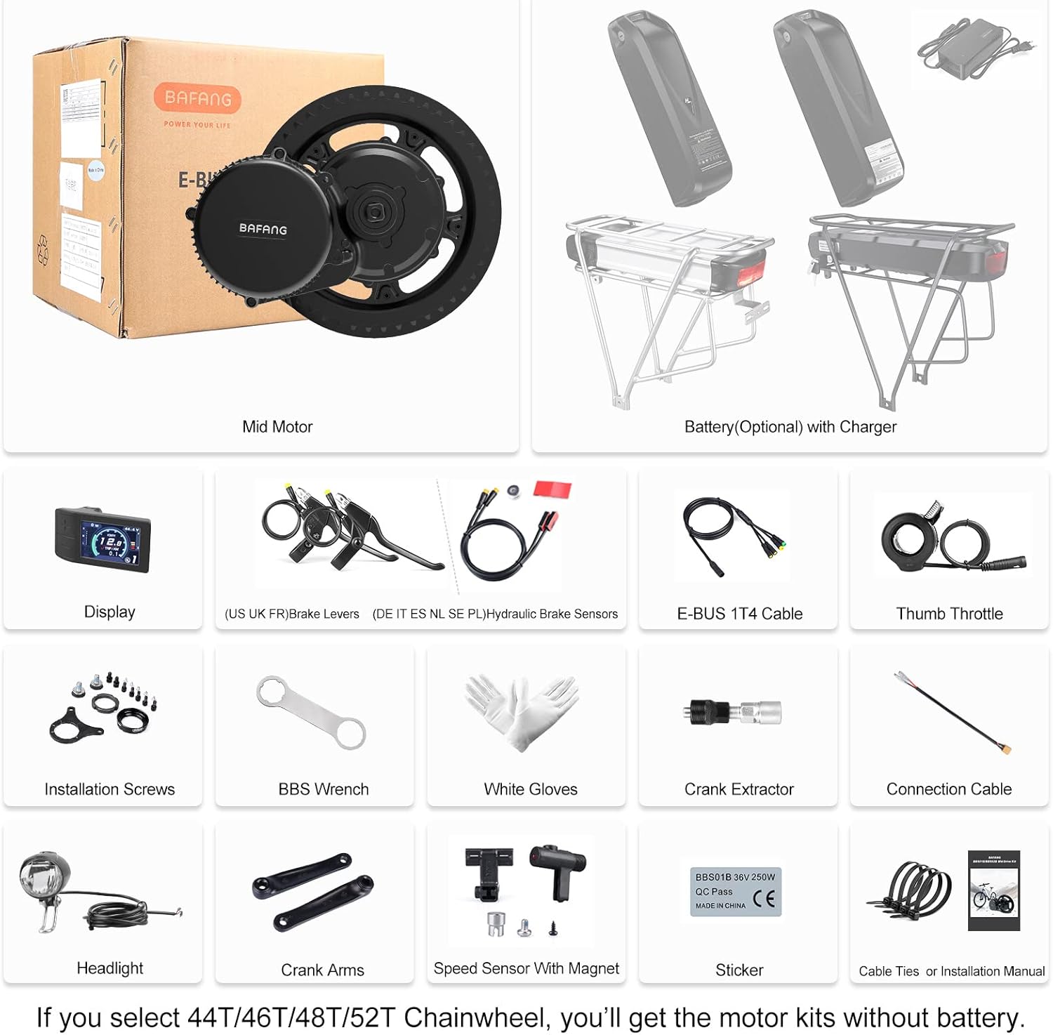 Electric Bike Motor Kit Mid Drive 48V 500W Bicycle Conversion Kit H75809