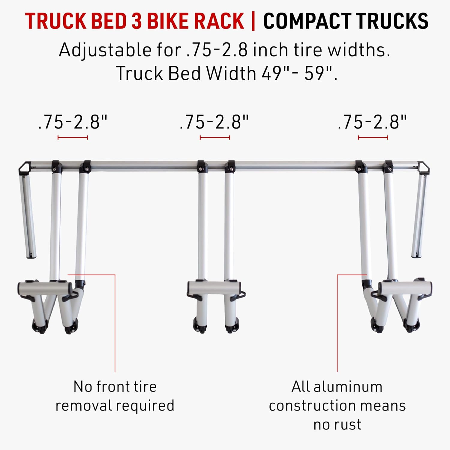 3 Bike Rack for Truck Bed, Standard Tire, Drill-Free Installation B996240