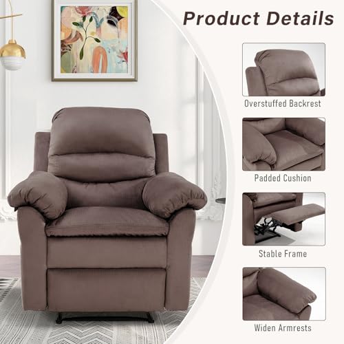 Manual Recliner Chair, Breathable Fabric with Padded Backrest and Armrests Q765