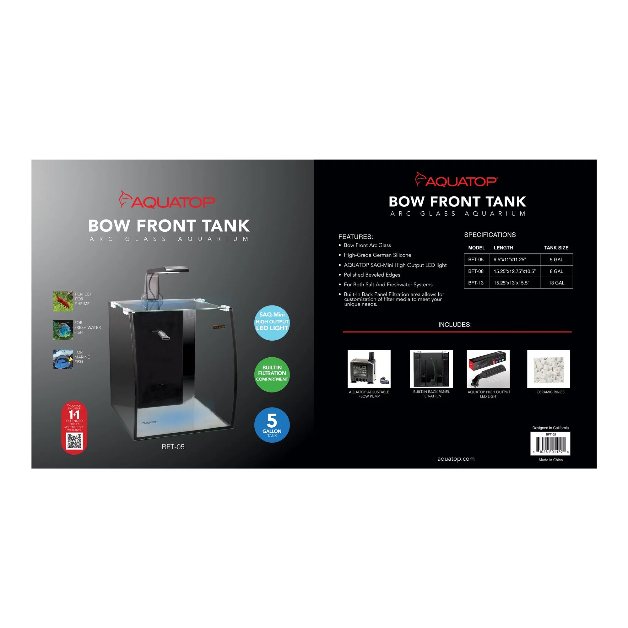 Bow Front 5 Gallon Glass Aquarium Desktop Fish Tank with Pump and LED Light X2243