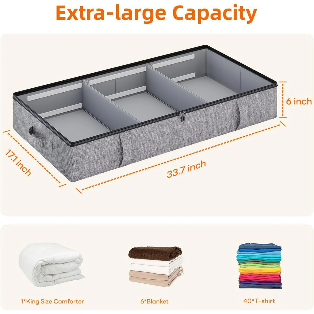 Under Bed Storage Containers with Dividers, Low Profile, Grey Q699