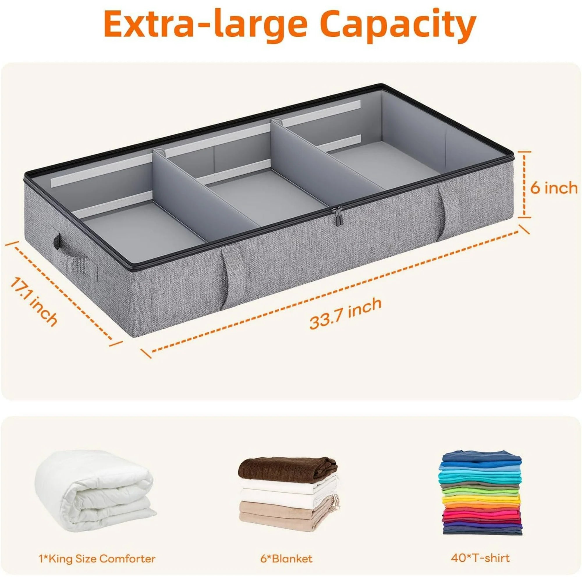 Under Bed Storage Containers with Dividers, Low Profile, Grey Q699
