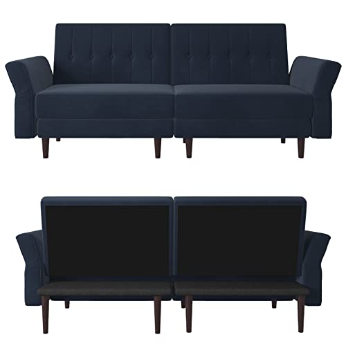 Velvet Convertible Futon Sofa Bed Memory Foam Navy Blue L914836