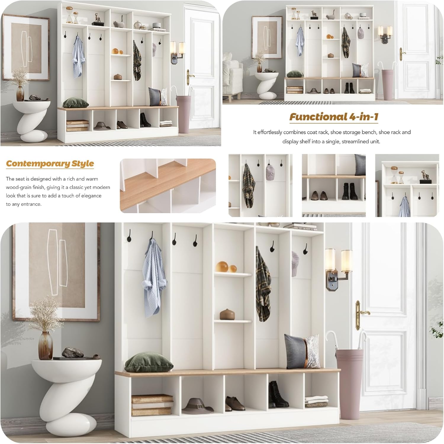 Coat Rack with 8 Hooks and Storage Bench T954674