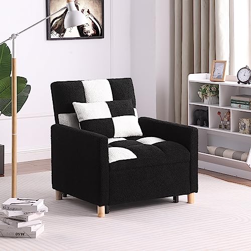 Convertible Sleeper Sofa Chair Bed with Adjustable Backrest, Velvet Fabric L4694