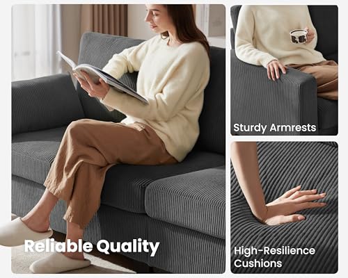 Modular Sectional Couch, Corduroy L Shaped Sleeper Sofa with Storage Ottoman W472