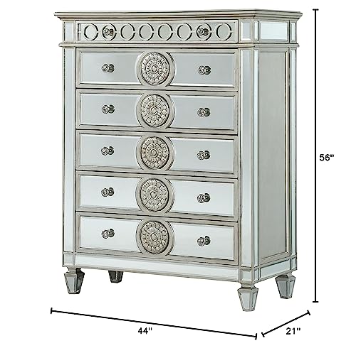 Mirrored 6-Drawer Storage Chest with Crystal Knobs and Tapered Legs C7958