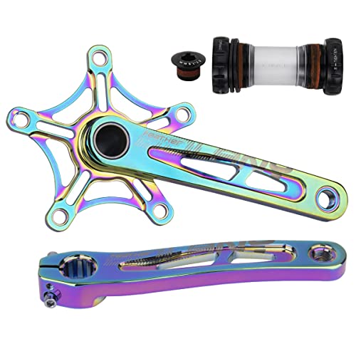 Folding Road Bicycles Crank Arm Set 170mm 130 BCD Crank Arm Set Hollow Integrated Crankset with BB Single Chainring (Color : Colorful A)