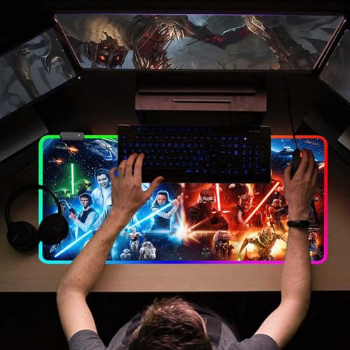 Gaming Mouse Pad with RGB Lighting, Anti-Slip Rubber Base, Stitched Edges, 31.5" x 15.7" Y571