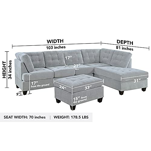 Modern Tufted Micro Suede L-Shaped Sectional Sofa with Reversible Chaise U979859