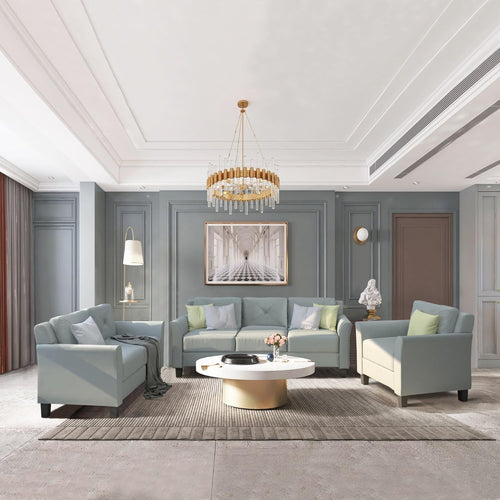 3 Piece Furniture Living Room, Set Including Three Seat Sofa, Loveseat and Single Chair,Button Tufted Modern Couches-Gray