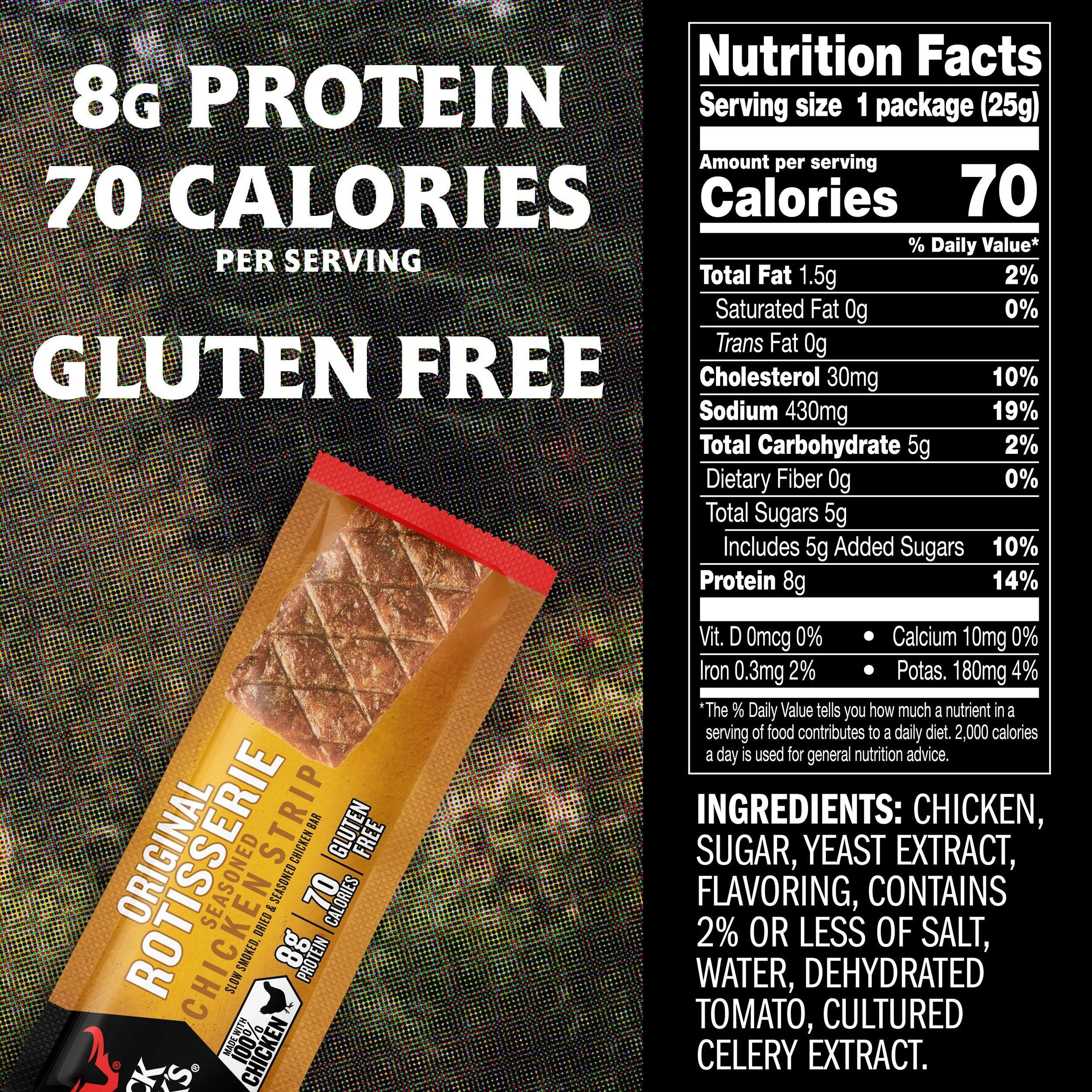 Rotisserie Chicken Meat Bars, 12 Count, 8g Protein, Keto Friendly, Gluten Free S9716