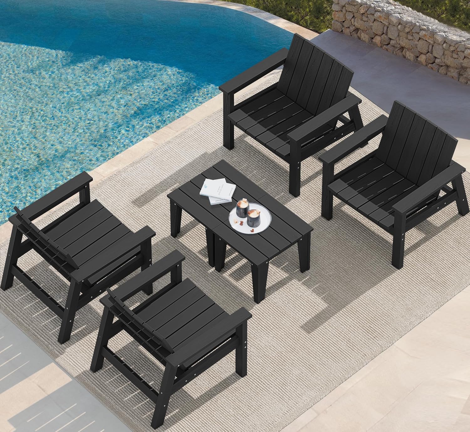 3 Piece Patio Bistro Set with Side Table, 2 Adirondack Chairs and 1 Table O534039