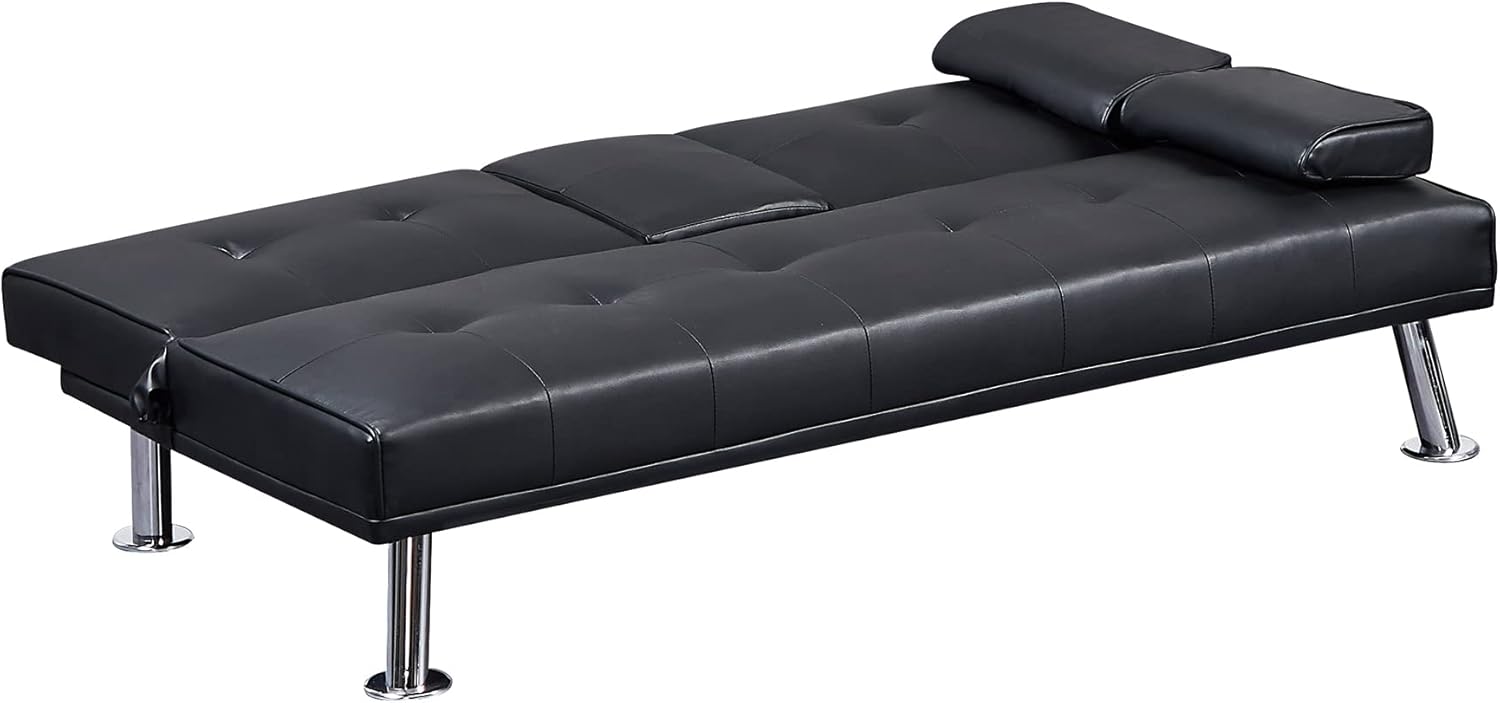 Faux Leather Loveseat Sofa Bed with Cup Holders Q6690