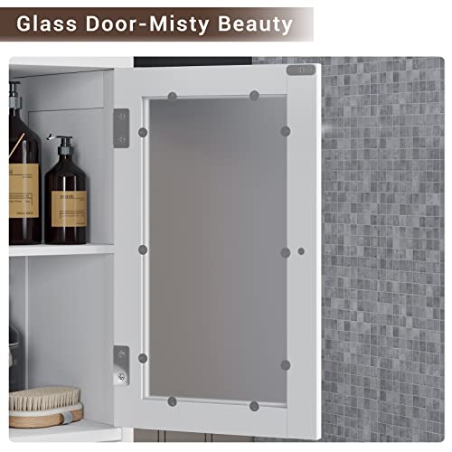 Tall Bathroom Storage Cabinet with 2 Open Compartments and 2 Door Cabinets, 64" Freestanding Linen Tower, White R339605