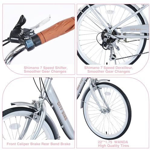 26 Inch Women's Beach Cruiser Bike, 7 Speeds, Leather Saddle P13908