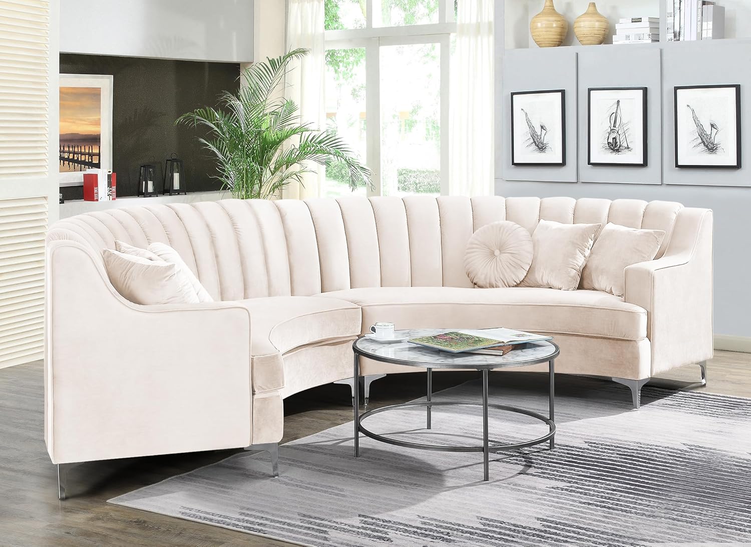 Curved Velvet Sectional Sofa for Living Room N379