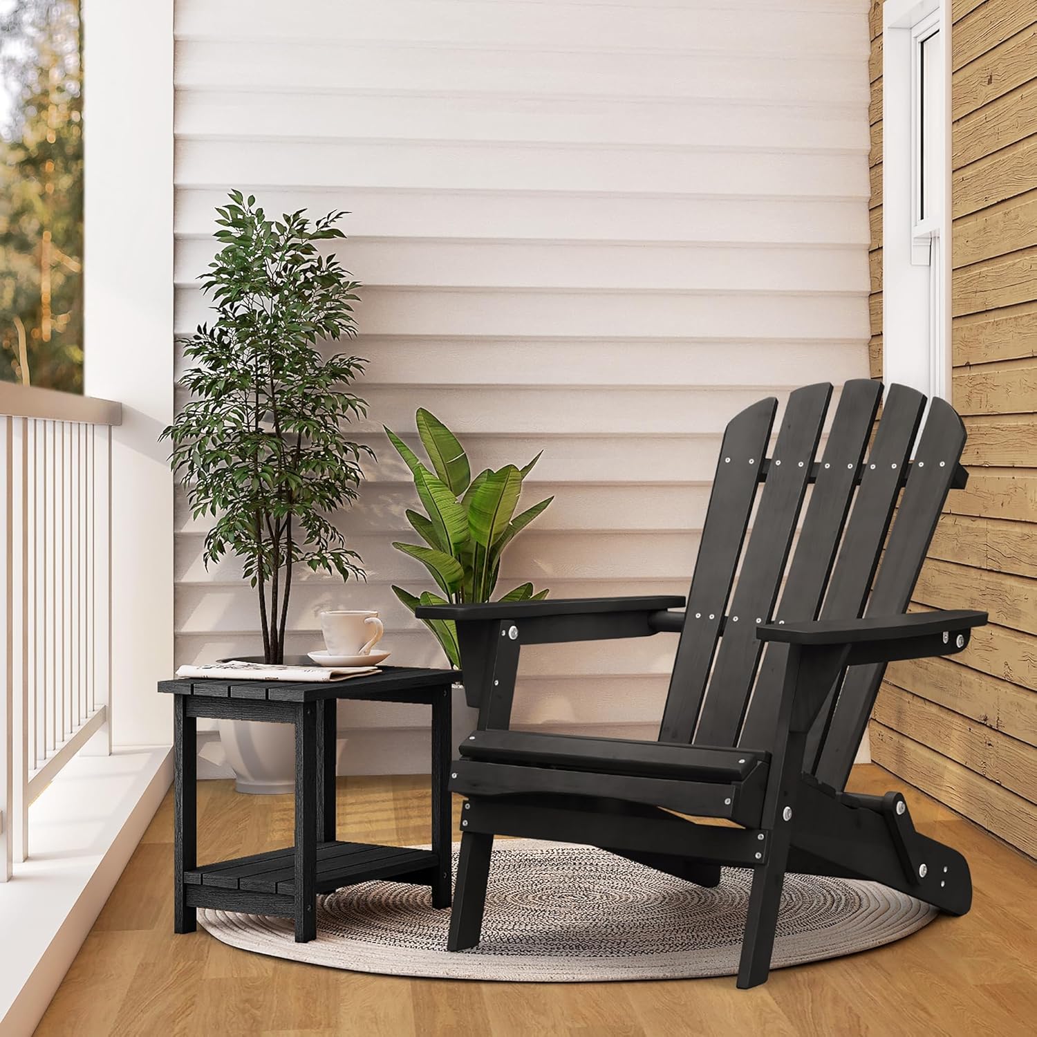 Outdoor Folding Wood Adirondack Chair for Patio, Porch, Garden, and Pool C4843