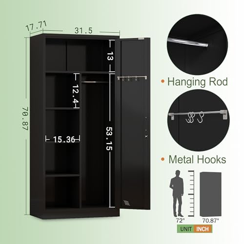 Metal Armoire Wardrobe Closet with 2 Doors, Shelf and Hanging Rod T853671