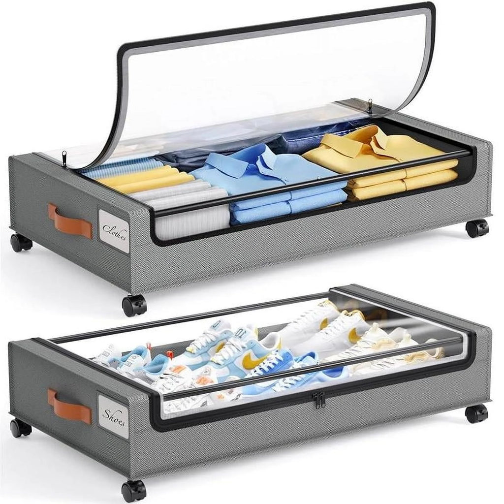 Underbed Storage Boxes with Clear PVC Window, 2-Pack D944