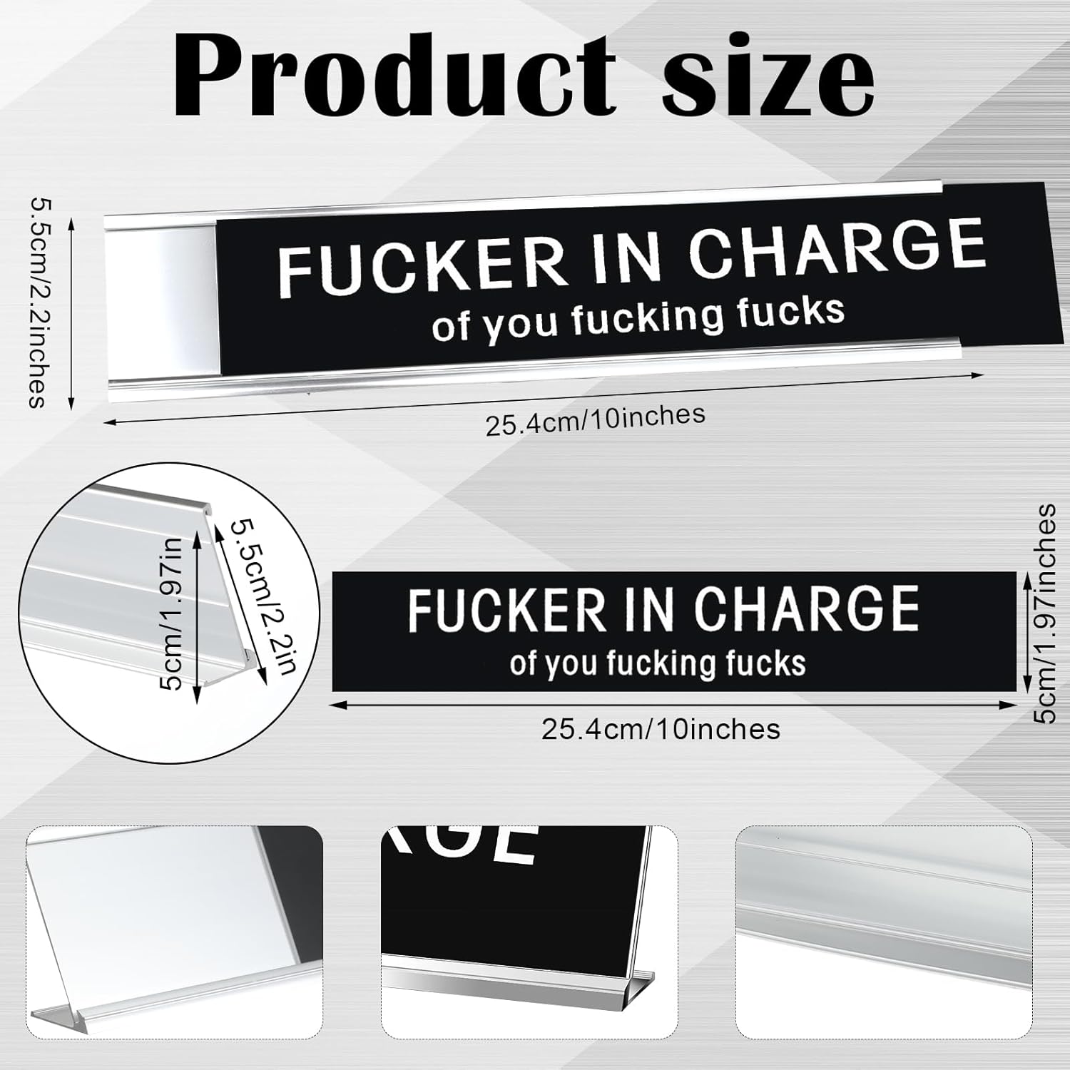 Funny Desk Sign for Office, Novelty Nameplate, Black Desk Plaque, 10 x 2 Inch C882136