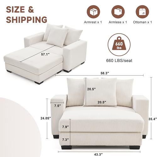 Deep Seat Oversized Chaise Lounge with Ottoman, Grey M910