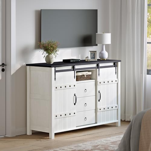Farmhouse Dresser for Bedroom with 3 Drawers and Barn Doors N58927