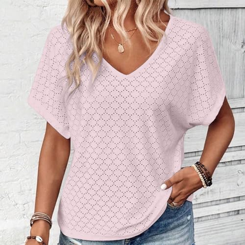 Women's V Neck Short Sleeve Blouse Tunic Top F915781