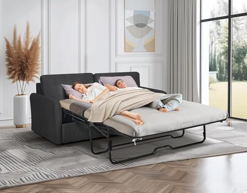 Sleeper Sofa Couch with Pullout Bed, Convertible Queen Size, Dark Grey H2839
