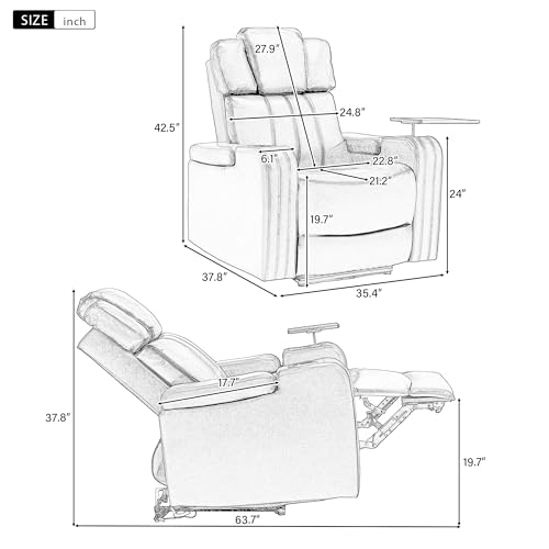 Power Recliner Chair for Living Room with Cup Holder and USB Ports, Dark Blue D247901