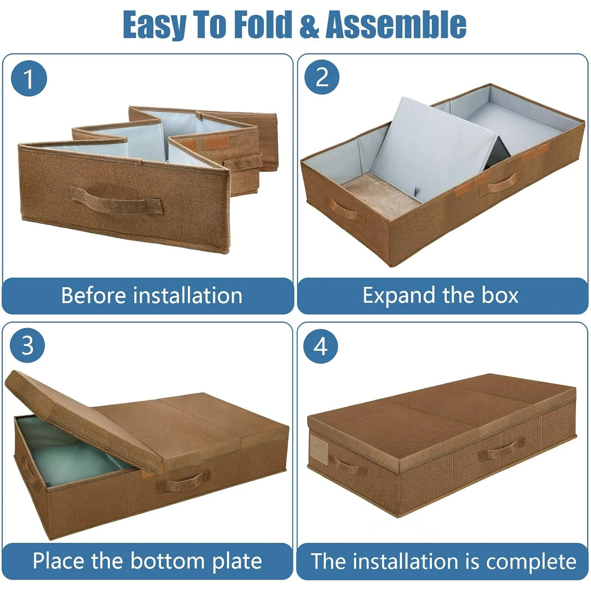 Underbed Storage Containers with Lids, Foldable Organizer Box for Clothes, Shoes, Blankets, Pillows F6366