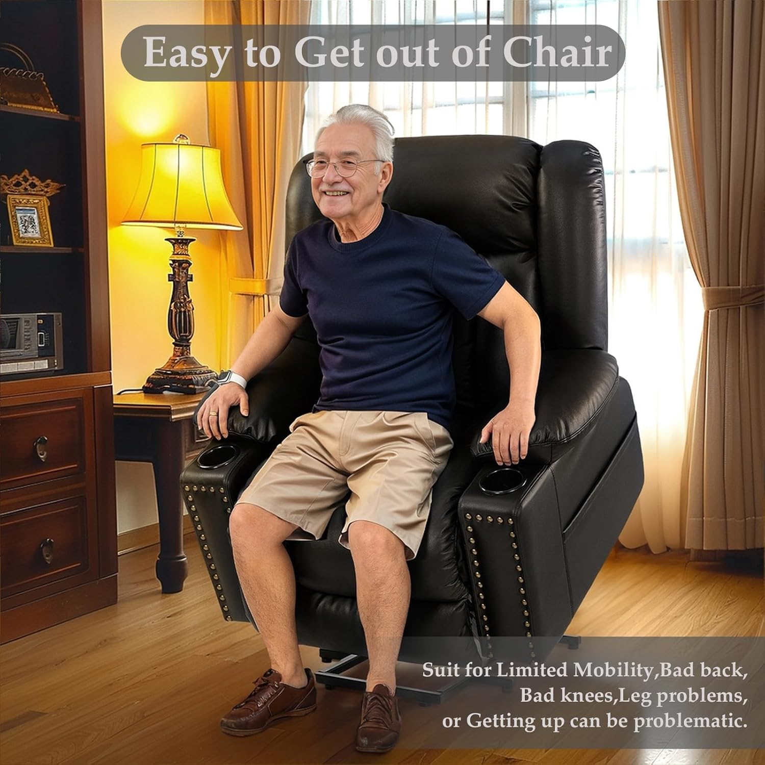 Power Lift Chair Recliner for Elderly with Heat and Massage, Black B20413