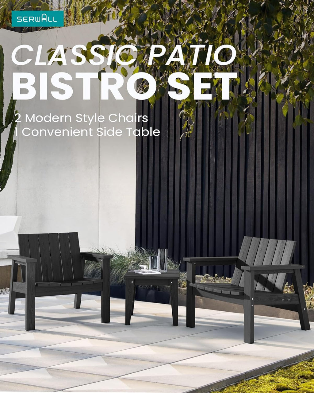3 Piece Patio Bistro Set with Side Table, 2 Adirondack Chairs and 1 Table O534039