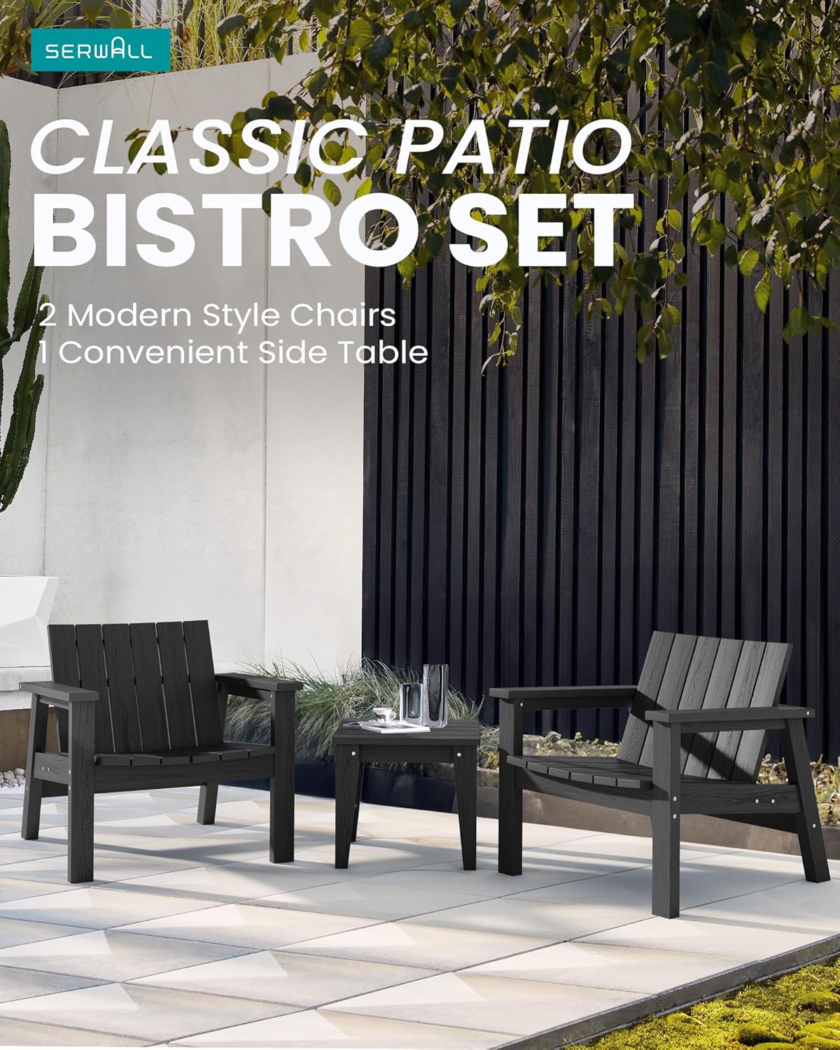 3 Piece Patio Bistro Set with Side Table, 2 Adirondack Chairs and 1 Table O534039