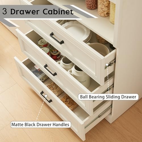 72" Tall Storage Cabinet with 3 Drawers & Adjustable Shelves, Antique White T23239